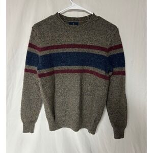 Brooks Brothers Merino Wool Alpaca Blend Striped Crewneck Sweater Brown Mens S
